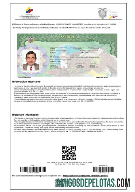 imprimível Modelo de visto de viagem para Equador em formatos Word e PDF, versão 2